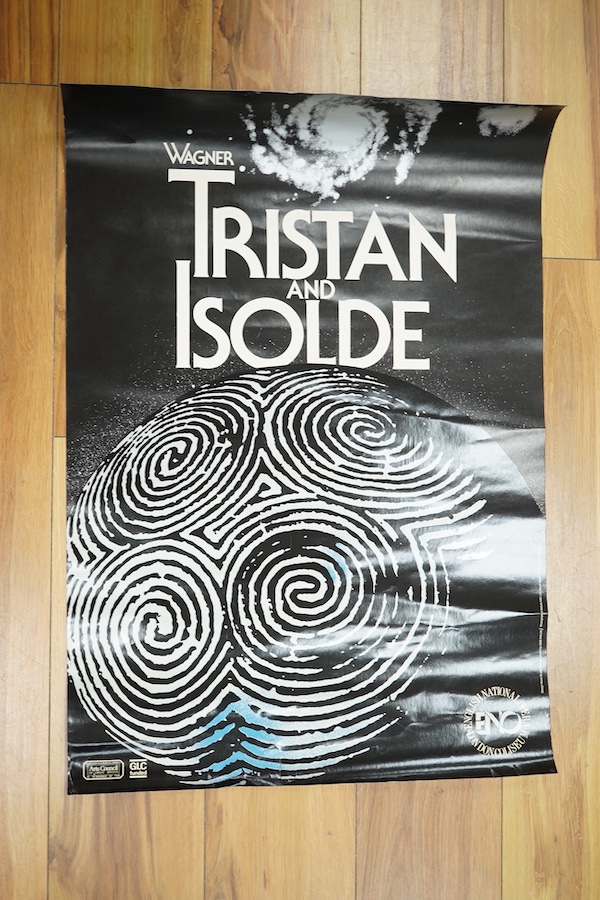 A collection of art, music and film related posters, unframed, to include Tristan and Isolde, Cyrano De Bergerac, Royal Opera House, Guys and Dolls, etc. Condition - varies